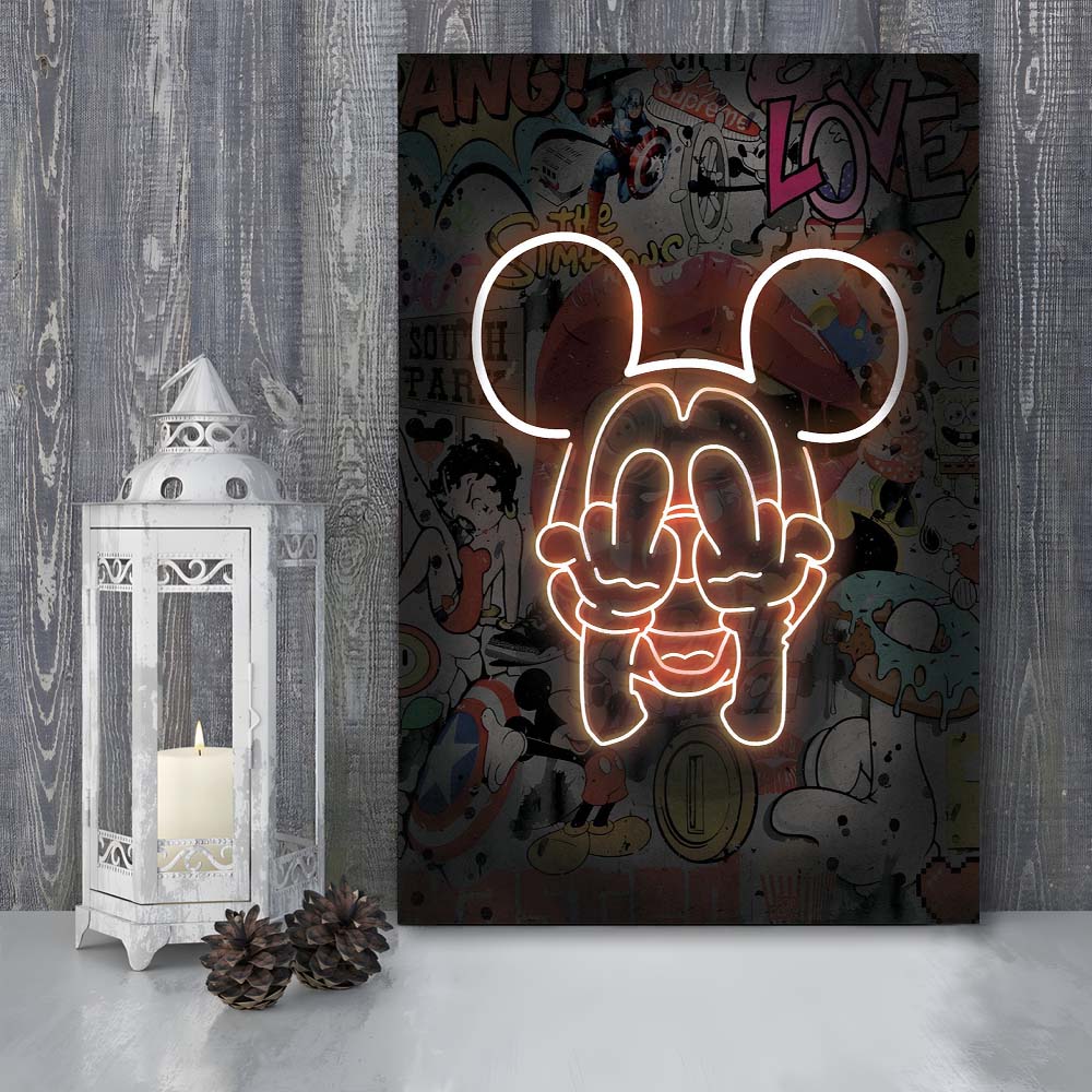 Middle Finger, Neon Sign Effect, Canvas Print, Luxury Wall Art Decor, Modern Art