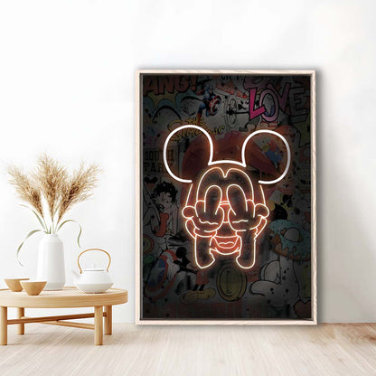 Middle Finger, Neon Sign Effect, Framed Canvas Print, Floating Frame, Luxury Wall Art Decor