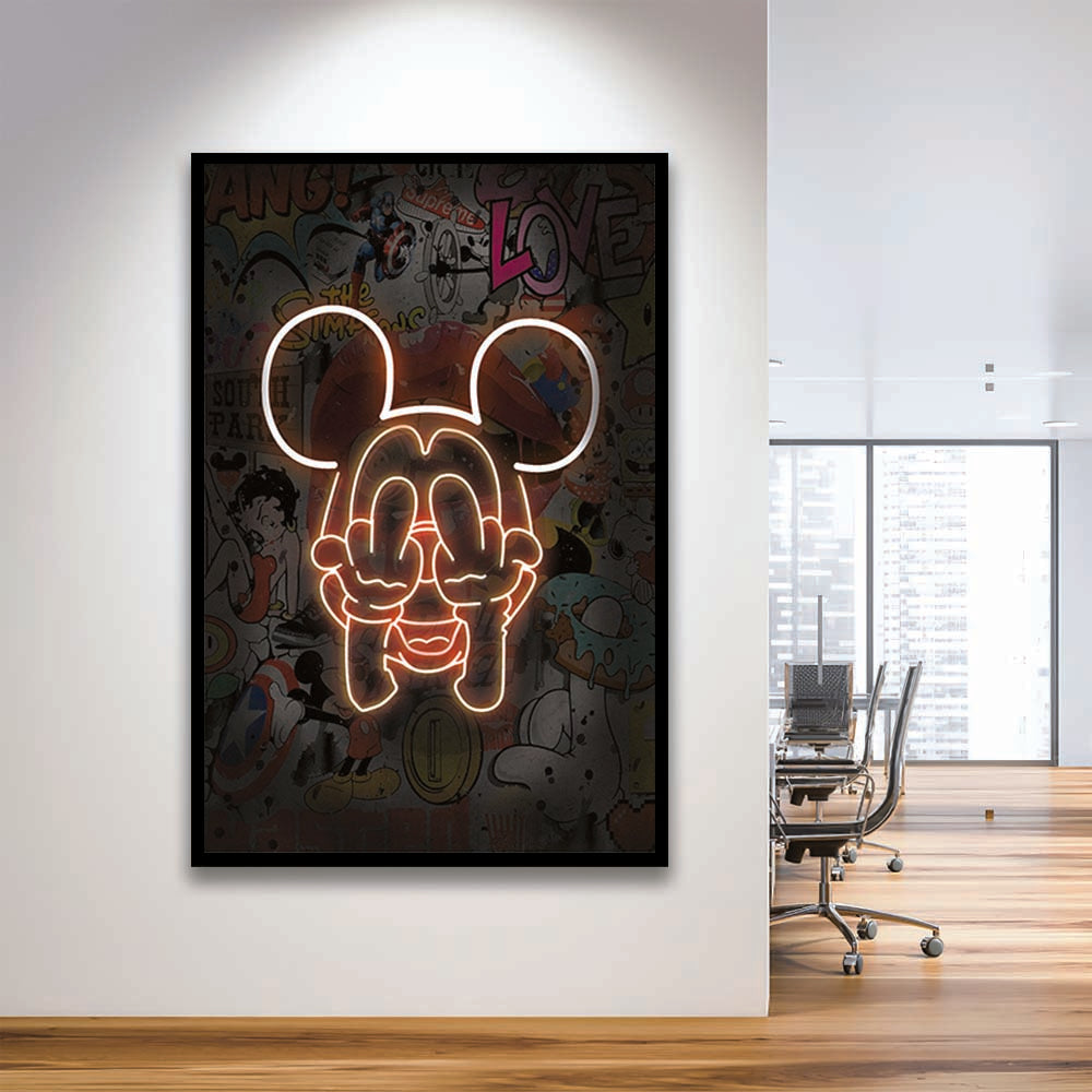 Middle Finger, Neon Sign Effect, Framed Art Print, Picture Framed Wall Art Decor