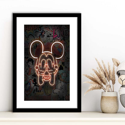 Middle Finger, Neon Sign Effect, Framed Art Print, Luxury Pictures Framed, White Border