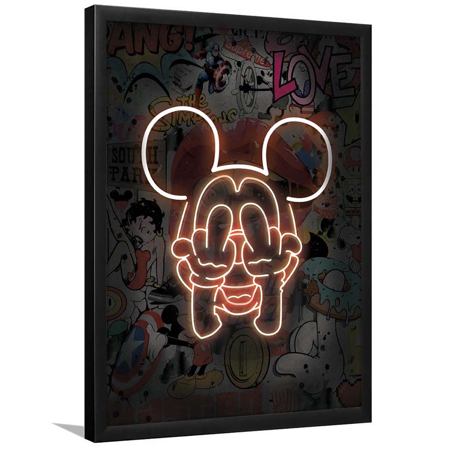 Middle Finger, Neon Sign Effect, Framed Art Print, Picture Framed Wall Art Decor