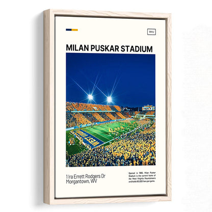 Milan Puskar Stadium Print, West Virginia Mountaineers Stadium Art, Man Cave Gift, Floating Framed Canvas Print Wall Art