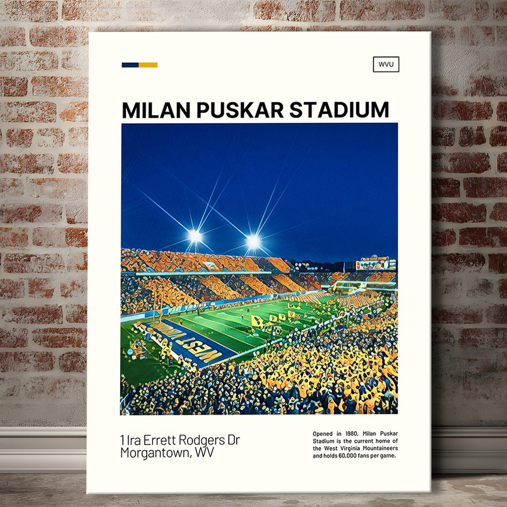 Milan Puskar Stadium Print, West Virginia Mountaineers Stadium Canvas Art, Fan Gifts, Sport Art, Canvas Print Wall Art