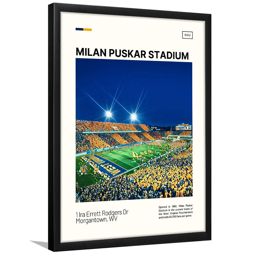 Milan Puskar Stadium Print, West Virginia Mountaineers Stadium Art, Gifts for him, Sport Art, Framed Art Print Wall Decor