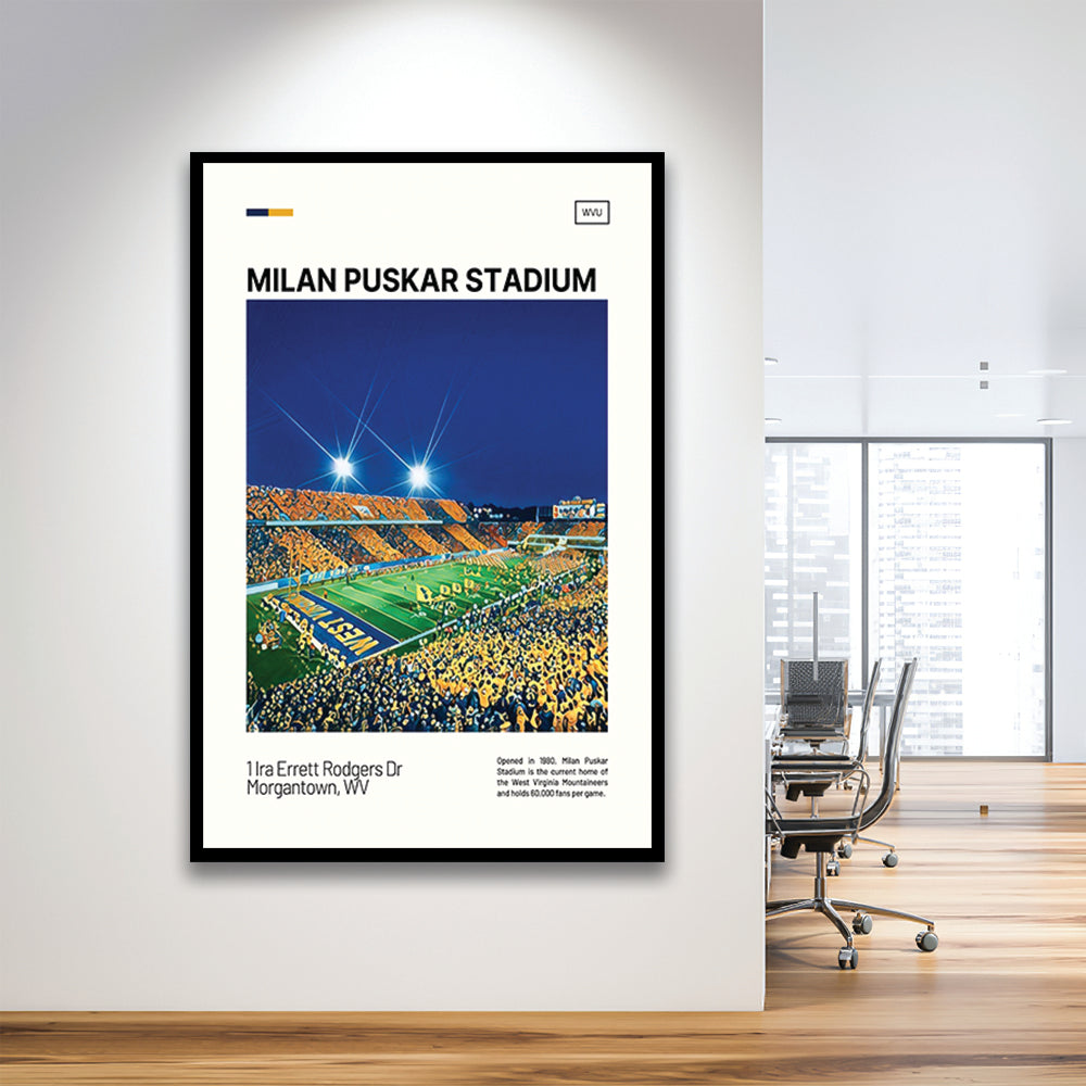 Milan Puskar Stadium Print, West Virginia Mountaineers Stadium Art, Gifts for him, Sport Art, Framed Art Print Wall Decor