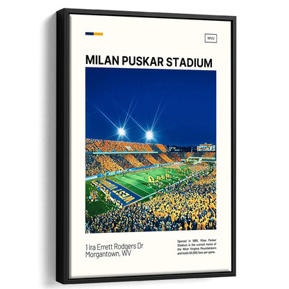 Milan Puskar Stadium Print, West Virginia Mountaineers Stadium Art, Man Cave Gift, Floating Framed Canvas Print Wall Art
