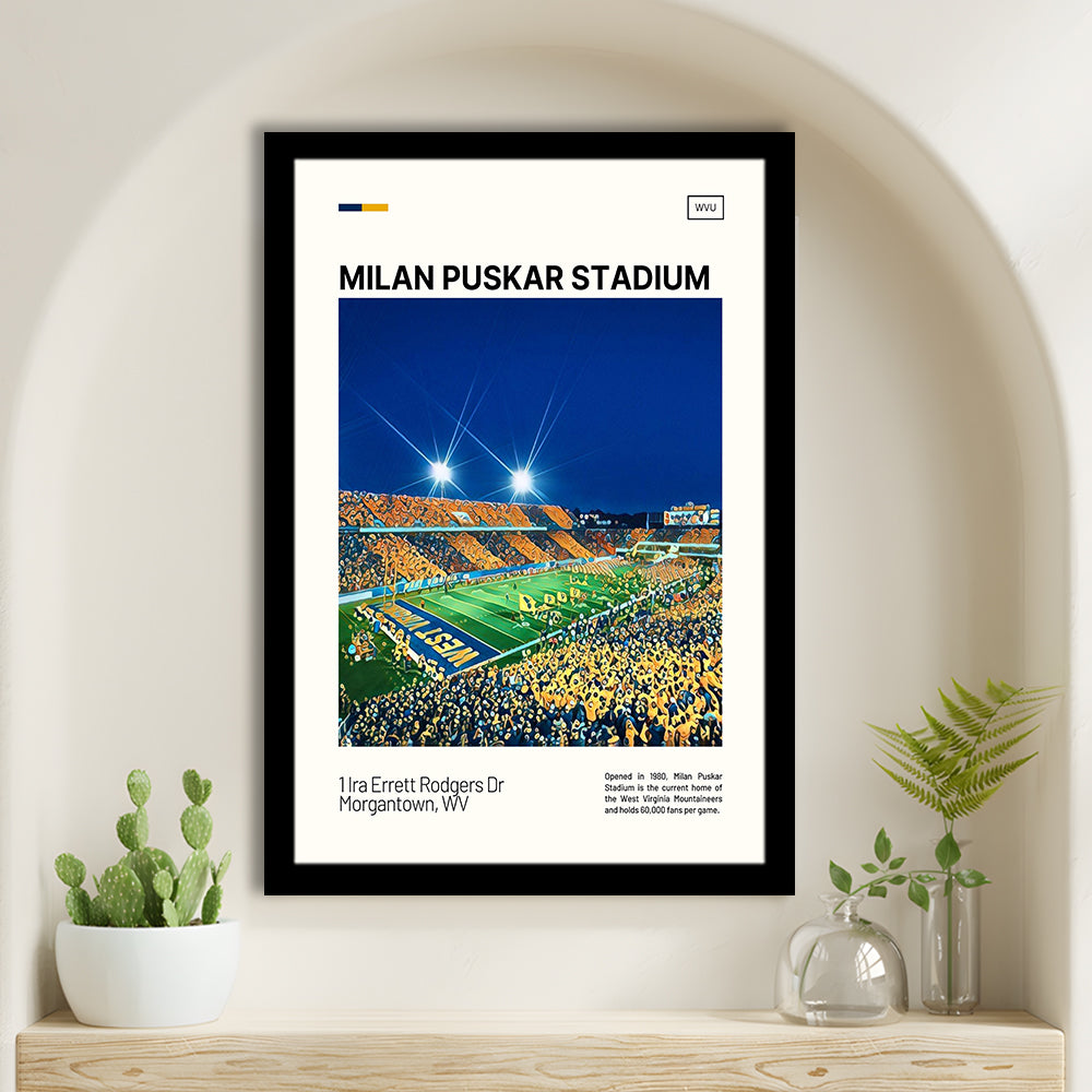 Milan Puskar Stadium Print, West Virginia Mountaineers Stadium Art, Gifts for him, Sport Art, Framed Art Print Wall Decor
