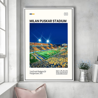 Milan Puskar Stadium Print, West Virginia Mountaineers Stadium Art, Man Cave Gift, Floating Framed Canvas Print Wall Art