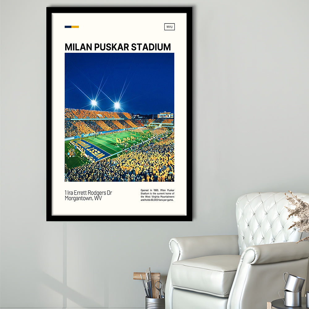 Milan Puskar Stadium Print, West Virginia Mountaineers Stadium Art, Gifts for him, Sport Art, Framed Art Print Wall Decor
