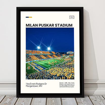 Milan Puskar Stadium Print, West Virginia Mountaineers Stadium Art, Man Cave Gift, Floating Framed Canvas Print Wall Art