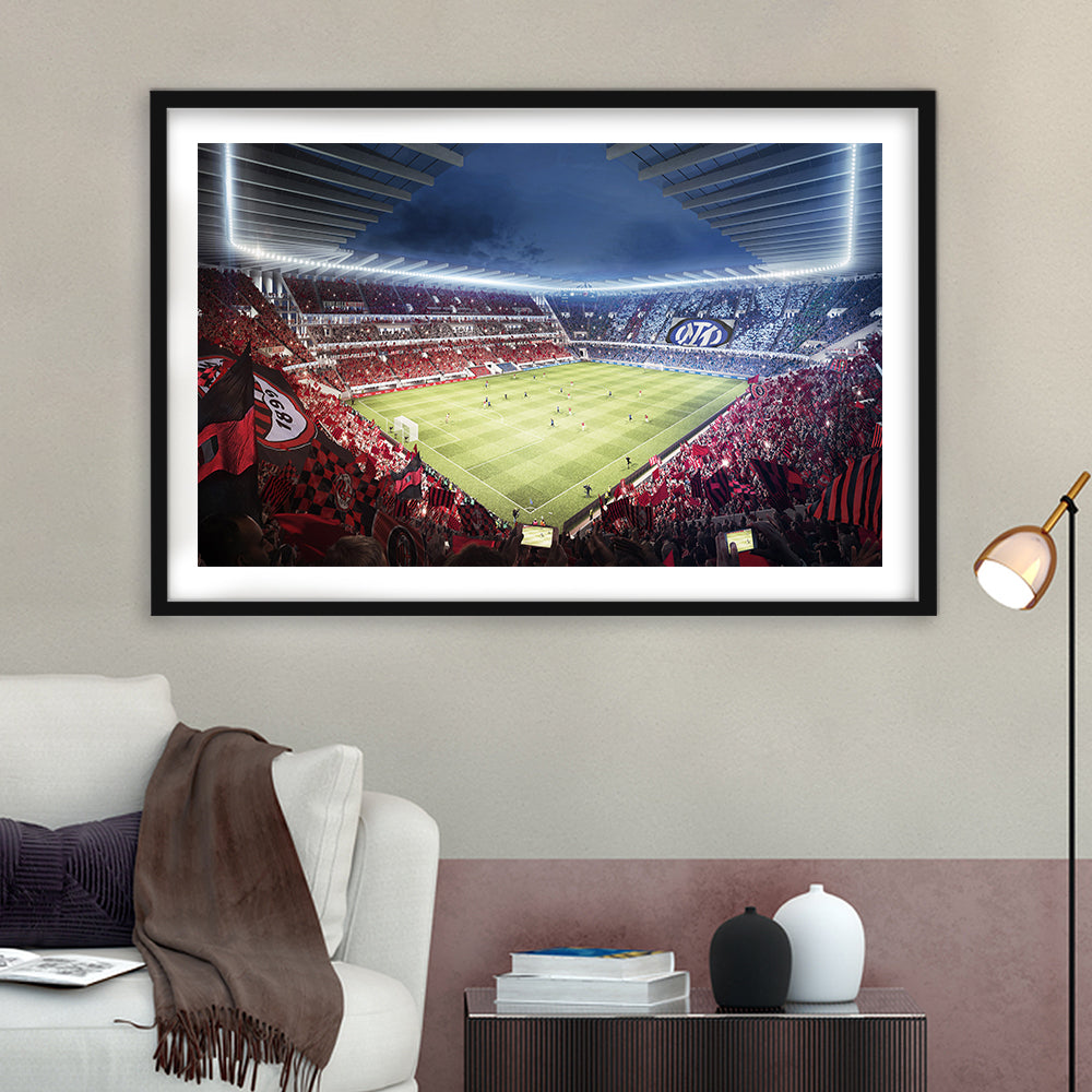 Milan San Siro Stadium, Stadium Canvas, Sport Art, Gift for him, White Border Framed Art Print Wall Decor