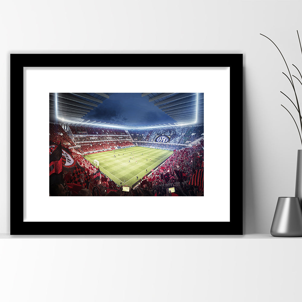 Milan San Siro Stadium, Stadium Canvas, Sport Art, Gift for him, White Border Framed Art Print Wall Decor