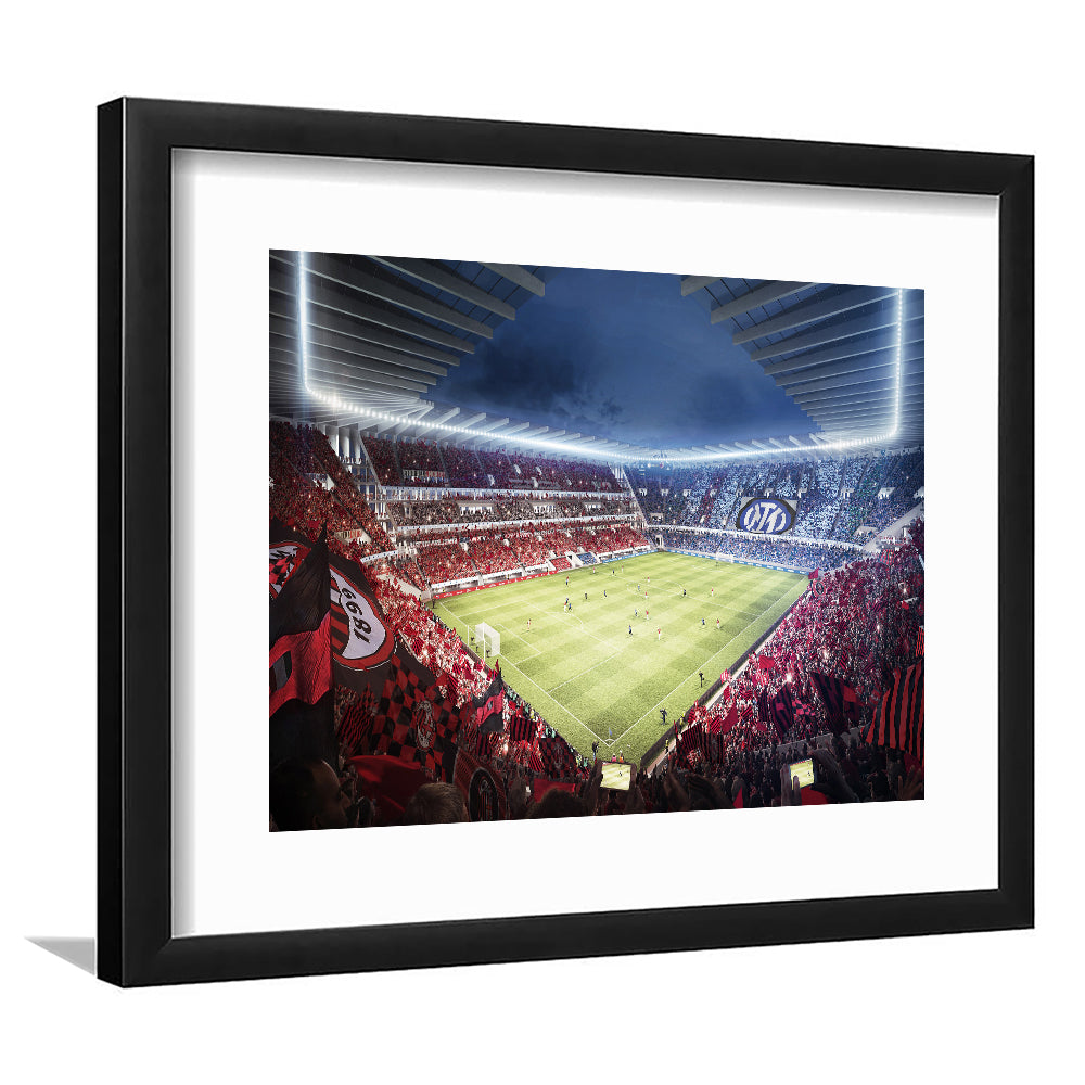 Milan San Siro Stadium, Stadium Canvas, Sport Art, Gift for him, White Border Framed Art Print Wall Decor