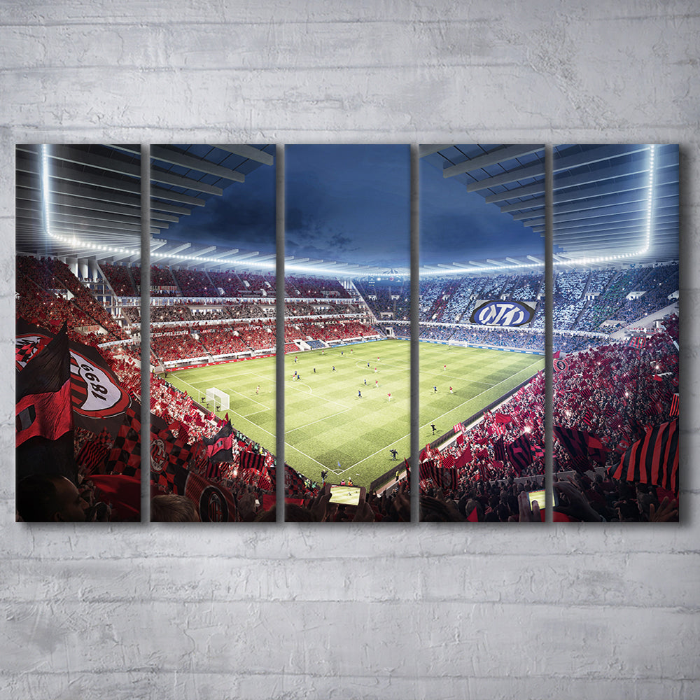 Milan San Siro Stadium, Stadium Canvas, Sport Art, 5 Panel B, Extra Large Canvas, Canvas Print Wall Art
