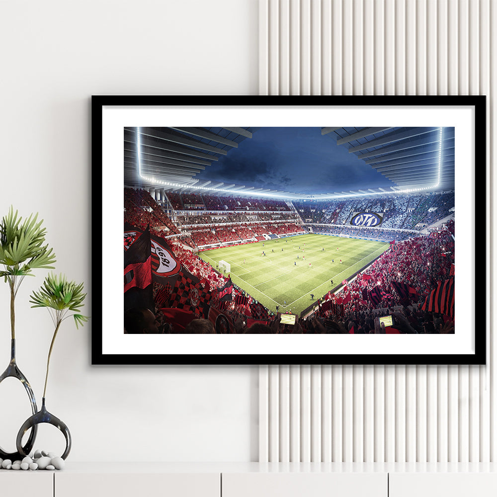 Milan San Siro Stadium, Stadium Canvas, Sport Art, Gift for him, White Border Framed Art Print Wall Decor
