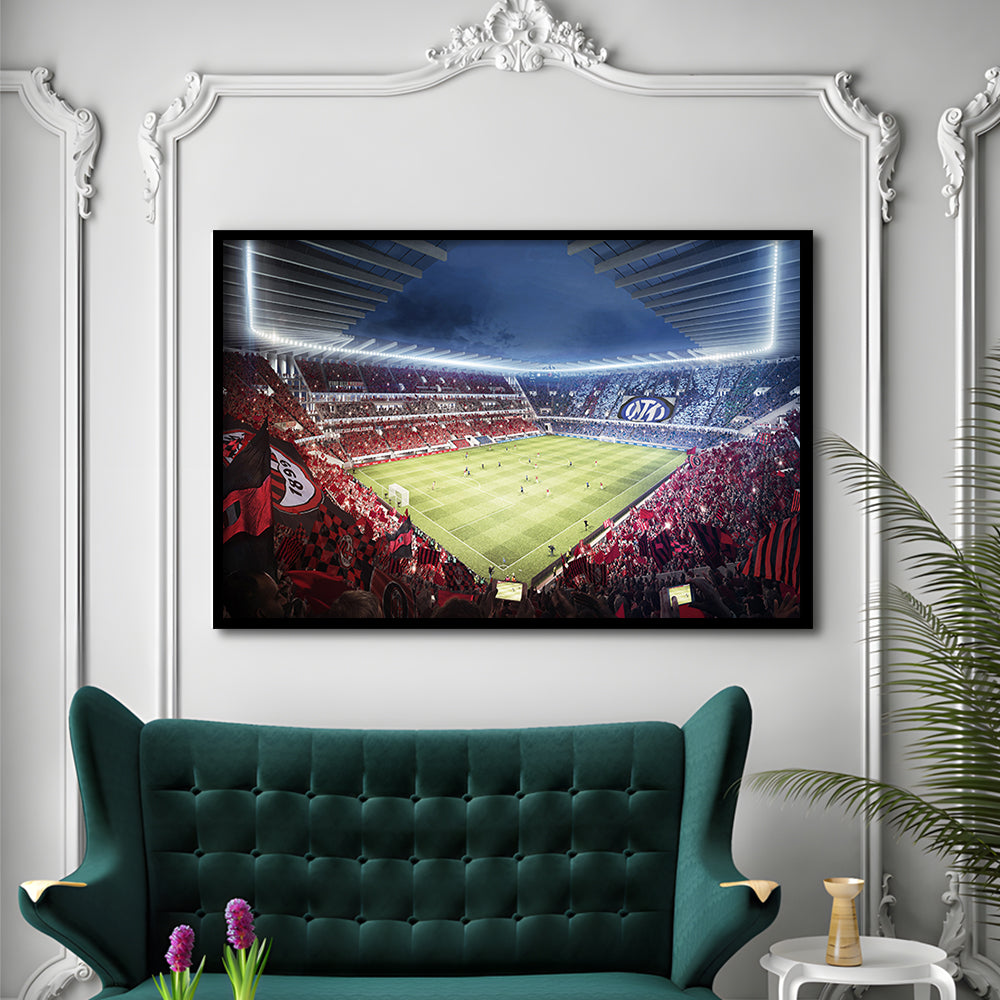 Milan San Siro Stadium, Stadium Canvas, Sport Art, Gift for him, Framed Art Print Wall Decor, Picture Framed
