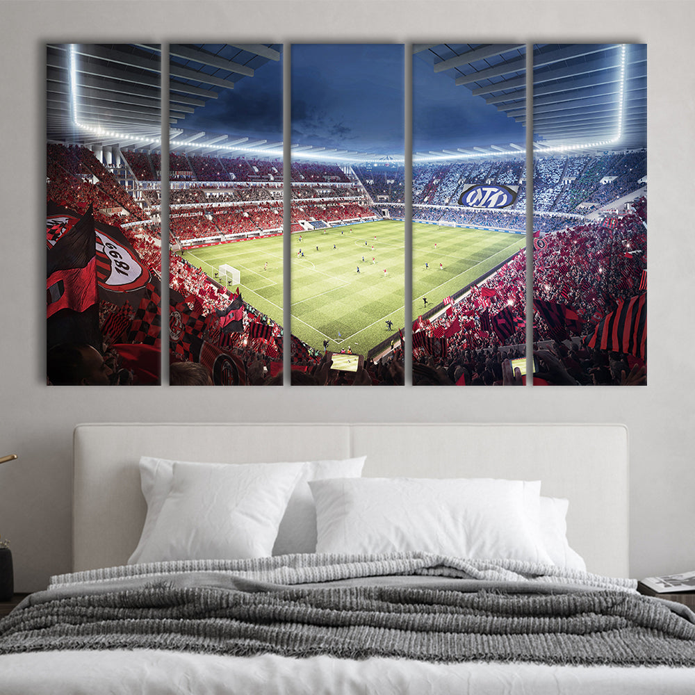 Milan San Siro Stadium, Stadium Canvas, Sport Art, 5 Panel B, Extra Large Canvas, Canvas Print Wall Art