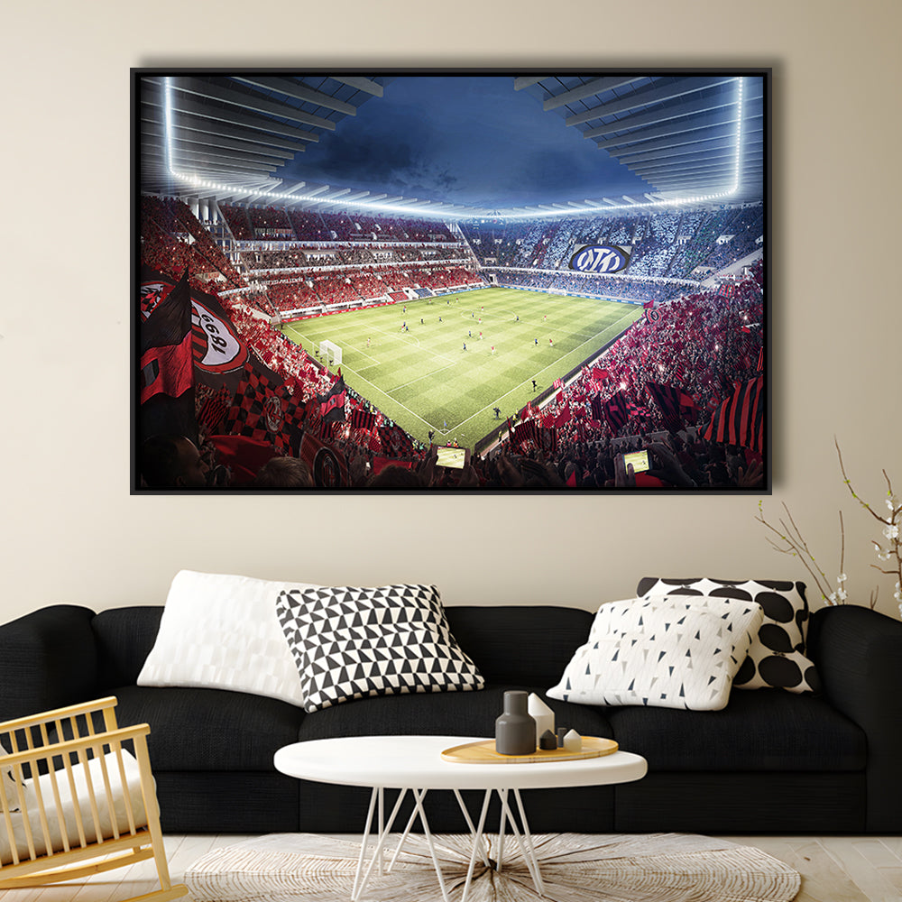Milan San Siro Stadium, Stadium Canvas, Sport Art, Framed Canvas Print Wall Art, Floating Frame