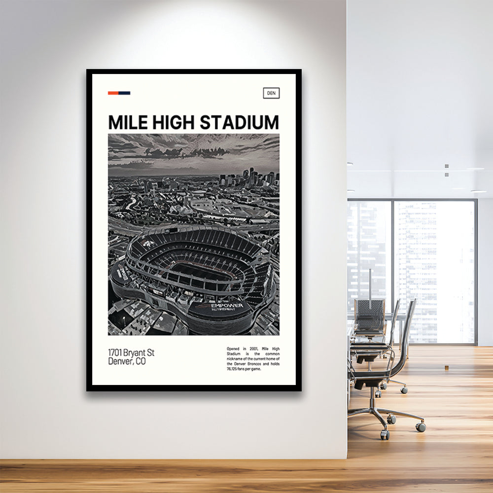 Mile High Print, Denver Broncos Stadium Art100, Gifts for him, Sport Art, Framed Art Print Wall Decor