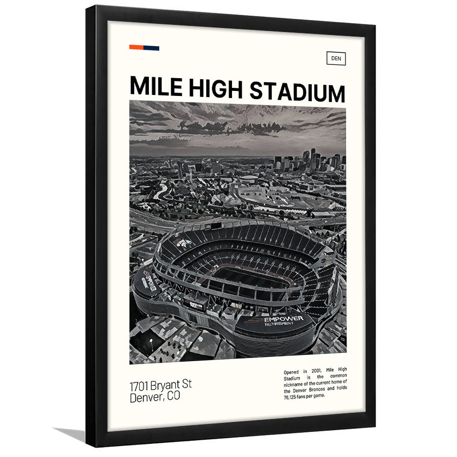 Mile High Print, Denver Broncos Stadium Art100, Gifts for him, Sport Art, Framed Art Print Wall Decor