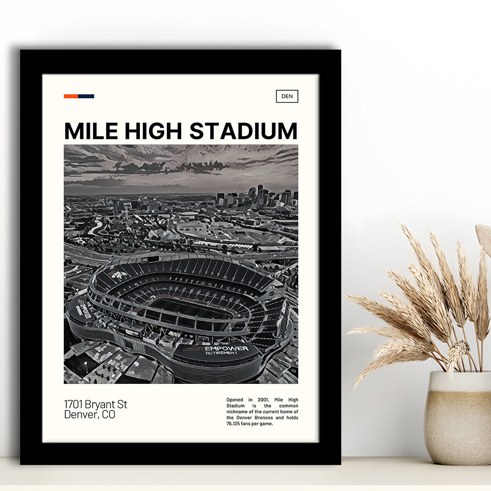Mile High Print, Denver Broncos Stadium Art100, Gifts for him, Sport Art, Framed Art Print Wall Decor