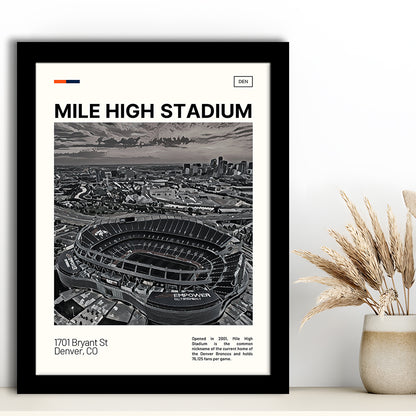 Mile High Print, Denver Broncos Stadium Art100, Gifts for him, Sport Art, Framed Art Print Wall Decor