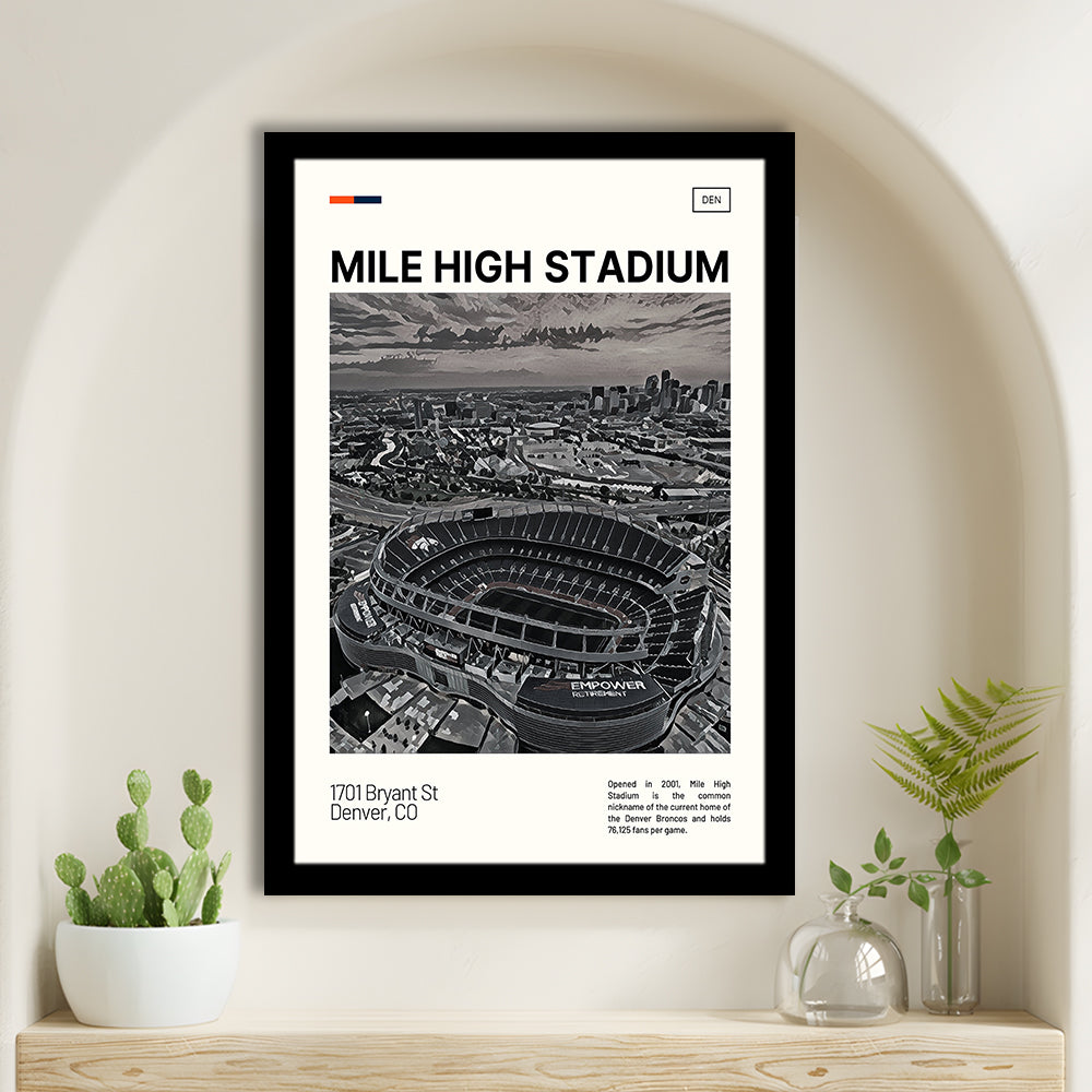 Mile High Print, Denver Broncos Stadium Art100, Gifts for him, Sport Art, Framed Art Print Wall Decor