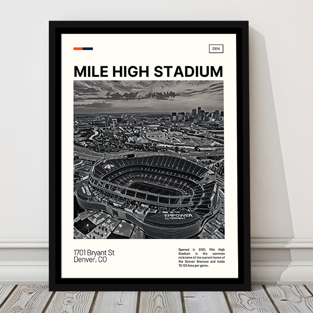 Mile High Print, Denver Broncos Stadium Canvas Art100, Man Cave Gift, Floating Framed Canvas Print Wall Art