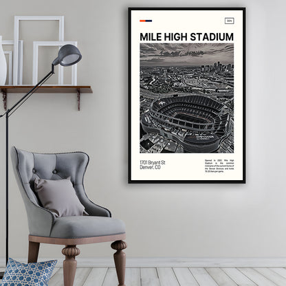 Mile High Print, Denver Broncos Stadium Canvas Art100, Man Cave Gift, Floating Framed Canvas Print Wall Art