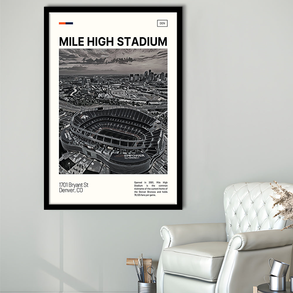 Mile High Print, Denver Broncos Stadium Art100, Gifts for him, Sport Art, Framed Art Print Wall Decor