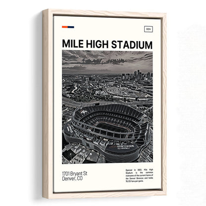 Mile High Print, Denver Broncos Stadium Canvas Art100, Man Cave Gift, Floating Framed Canvas Print Wall Art