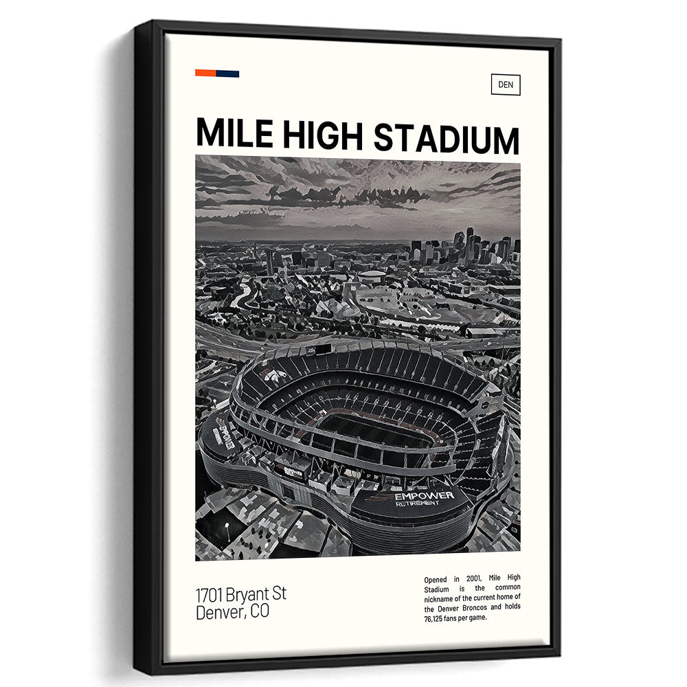 Mile High Print, Denver Broncos Stadium Canvas Art100, Man Cave Gift, Floating Framed Canvas Print Wall Art
