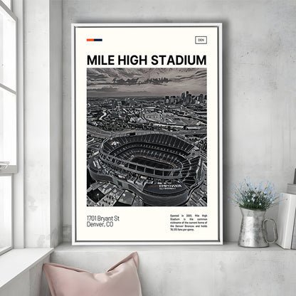 Mile High Print, Denver Broncos Stadium Canvas Art100, Man Cave Gift, Floating Framed Canvas Print Wall Art
