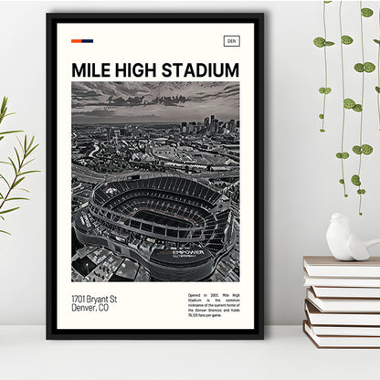Mile High Print, Denver Broncos Stadium Canvas Art100, Man Cave Gift, Floating Framed Canvas Print Wall Art