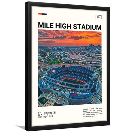 Mile High Print, Denver Broncos Stadium Art, Gifts for him, Sport Art, Framed Art Print Wall Decor