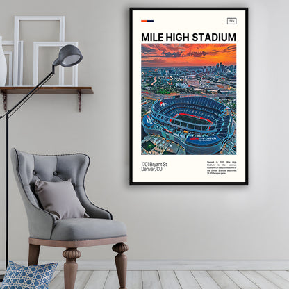Mile High Print, Denver Broncos Stadium Canvas Art, Man Cave Gift, Floating Framed Canvas Print Wall Art