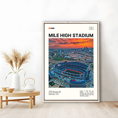 Mile High Print, Denver Broncos Stadium Canvas Art, Man Cave Gift, Floating Framed Canvas Print Wall Art