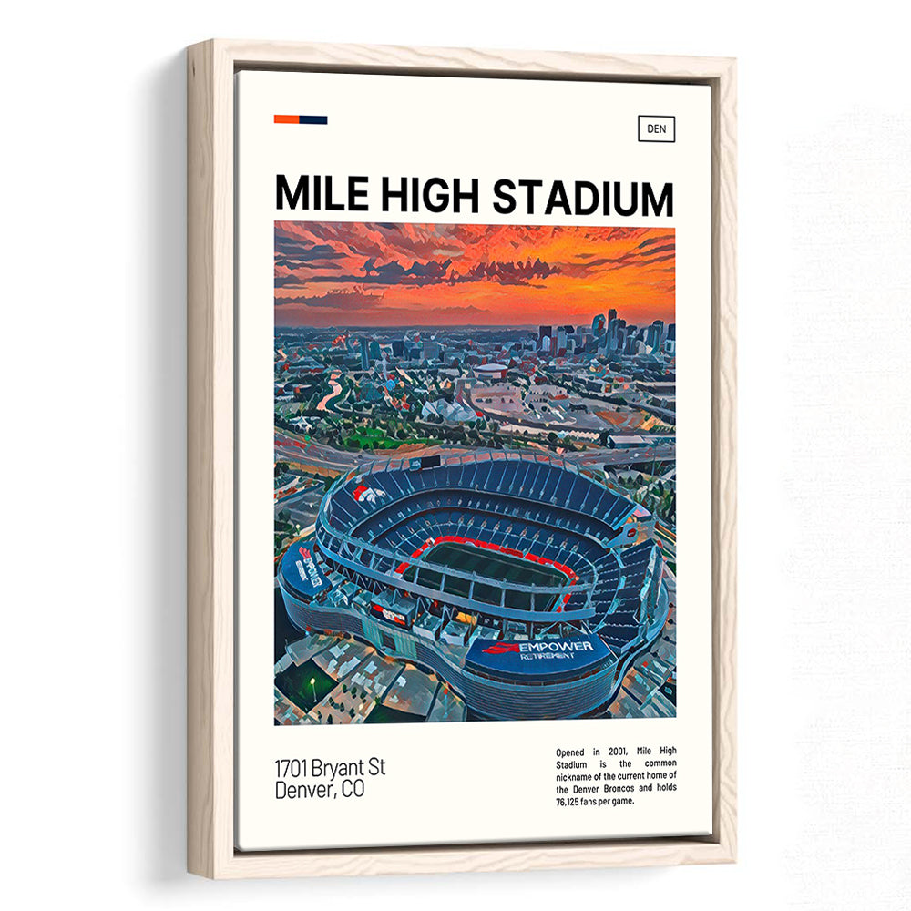Mile High Print, Denver Broncos Stadium Canvas Art, Man Cave Gift, Floating Framed Canvas Print Wall Art
