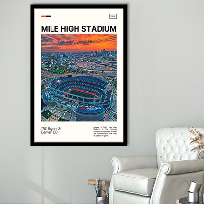 Mile High Print, Denver Broncos Stadium Art, Gifts for him, Sport Art, Framed Art Print Wall Decor