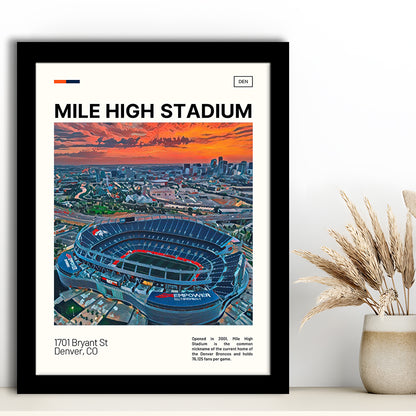 Mile High Print, Denver Broncos Stadium Art, Gifts for him, Sport Art, Framed Art Print Wall Decor