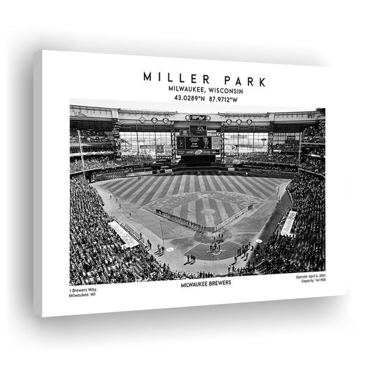 Miller Park Stadium Black And White, Milwaukee Brewers Baseball Stadium Wall Art Print, Canvas Print Wall Art, Man Cave Gift