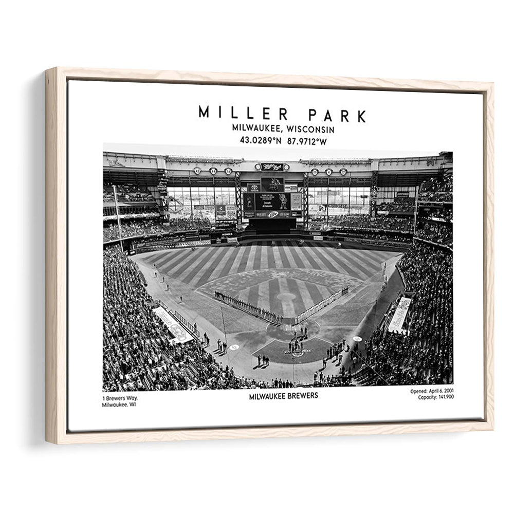 Miller Park Stadium Black And White, Milwaukee Brewers Baseball Stadium Wall Art Print, Framed Canvas Print Wall Art