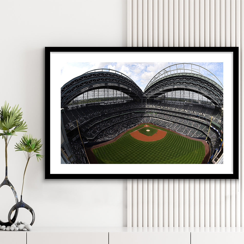 Miller Park Milwaukee Wisconsin, Stadium Canvas, Sport Art, Gift for him, White Border Framed Art Print Wall Decor