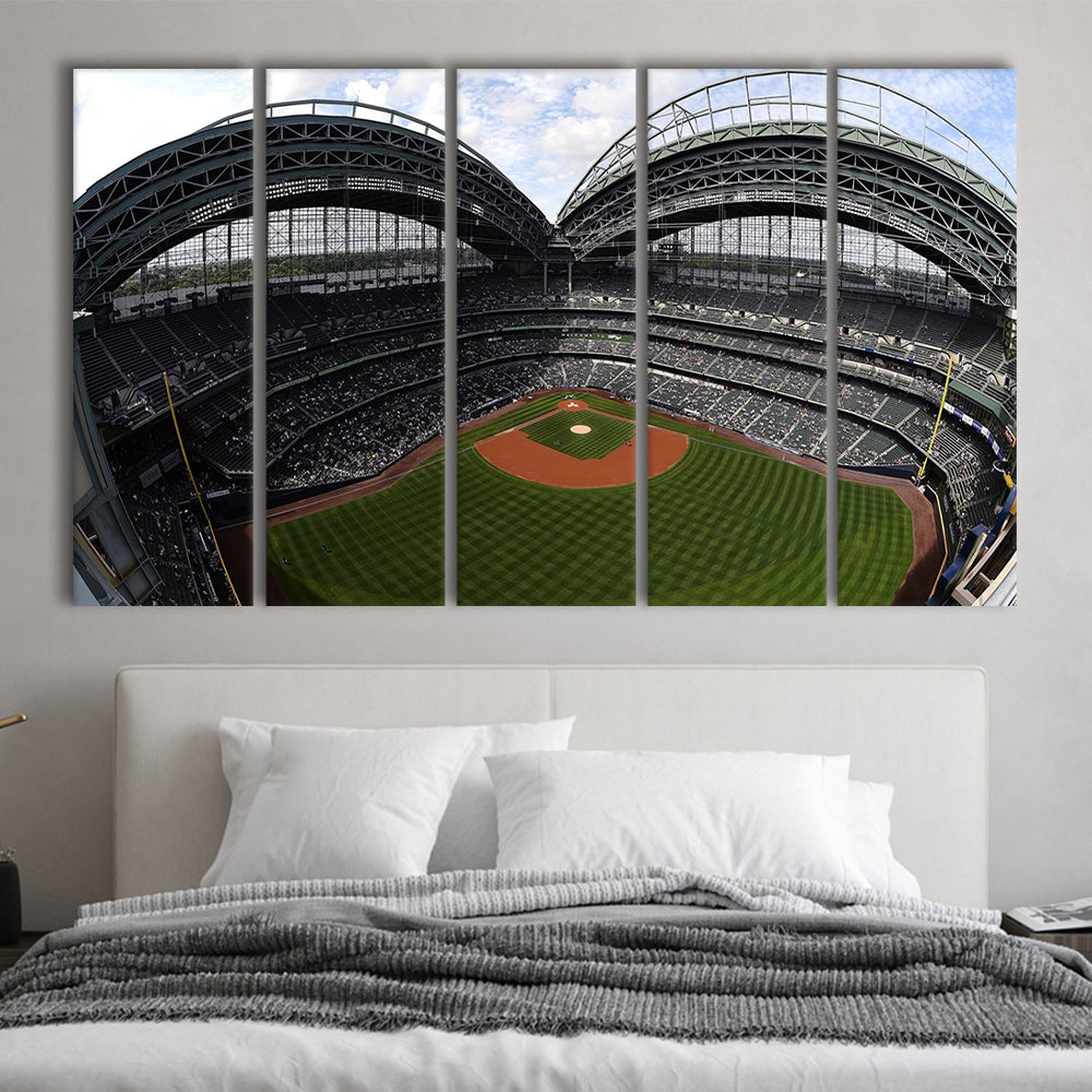 Miller Park Milwaukee Wisconsin, Stadium Canvas, Sport Art, 5 Panel B, Extra Large Canvas, Canvas Print Wall Art