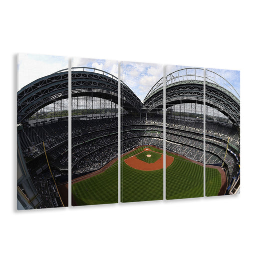 Miller Park Milwaukee Wisconsin, Stadium Canvas, Sport Art, 5 Panel B, Extra Large Canvas, Canvas Print Wall Art