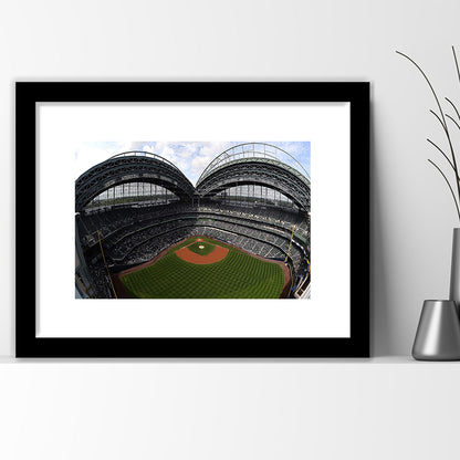 Miller Park Milwaukee Wisconsin, Stadium Canvas, Sport Art, Gift for him, White Border Framed Art Print Wall Decor
