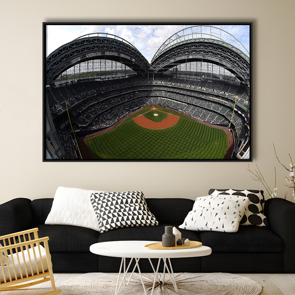 Miller Park Milwaukee Wisconsin, Stadium Canvas, Sport Art, Framed Canvas Print Wall Art, Floating Frame