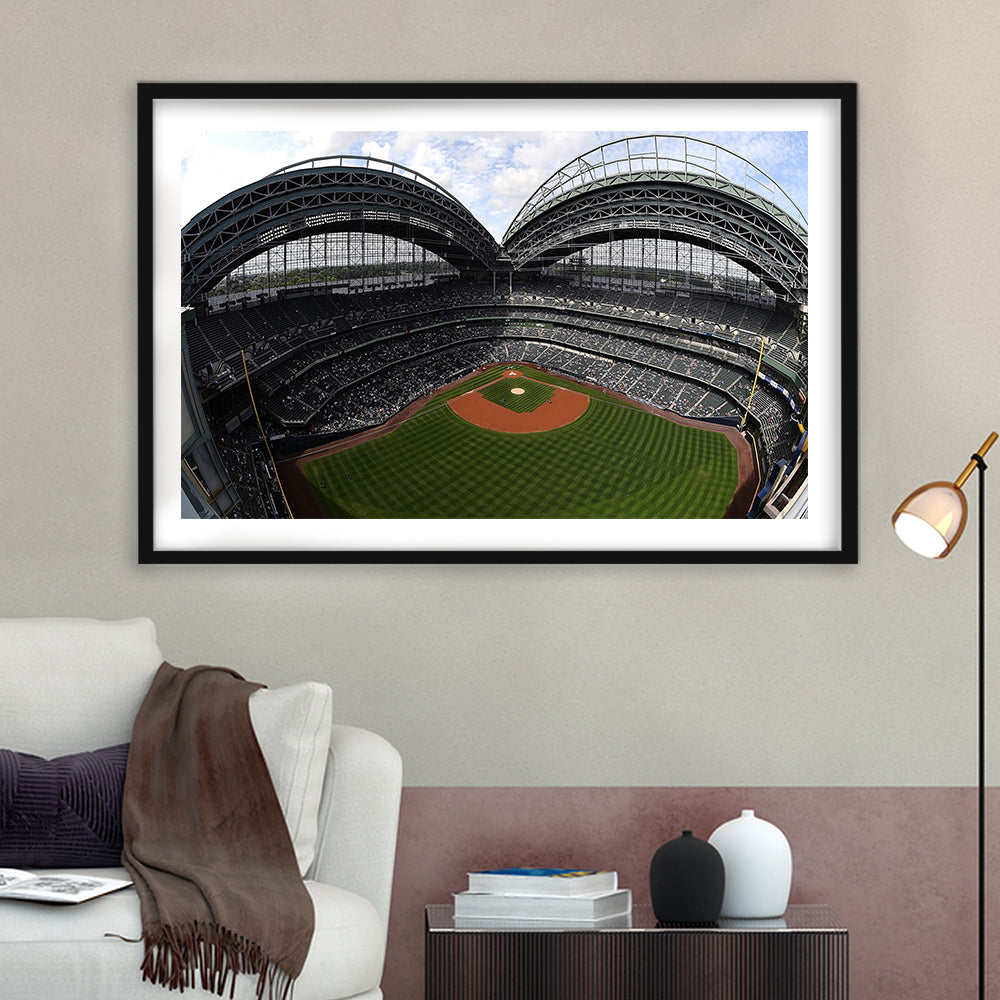 Miller Park Milwaukee Wisconsin, Stadium Canvas, Sport Art, Gift for him, White Border Framed Art Print Wall Decor