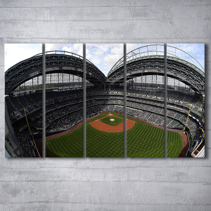 Miller Park Milwaukee Wisconsin, Stadium Canvas, Sport Art, 5 Panel B, Extra Large Canvas, Canvas Print Wall Art