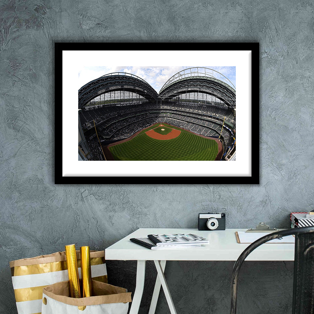 Miller Park Milwaukee Wisconsin, Stadium Canvas, Sport Art, Gift for him, White Border Framed Art Print Wall Decor
